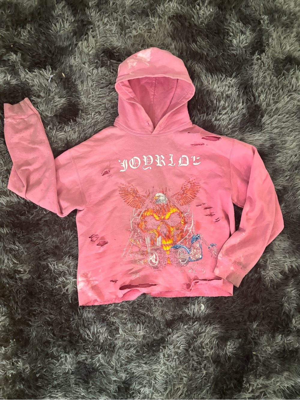 Pink Distressed Graphic Hoodie with Eagle Motorcycle Print #joyride